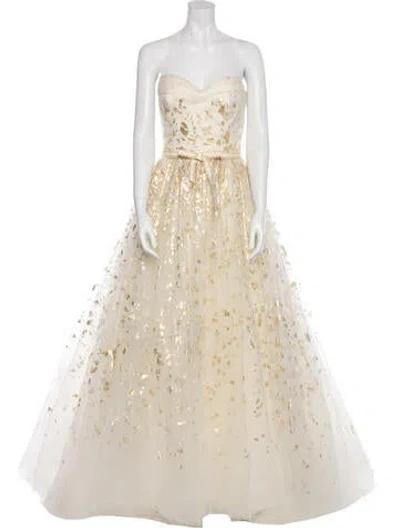 Pre-owned Carolina Herrera Strapless Long Dress In Neutral