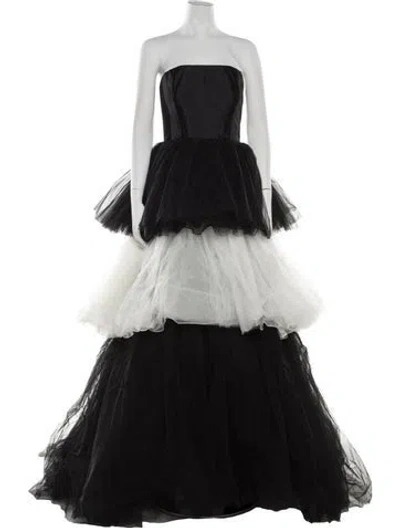 Pre-owned Carolina Herrera Strapless Long Dress W/ Tags In Black/white