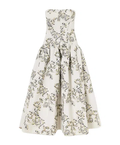 Carolina Herrera Strapless Metallic Floral-jacquard Gown In White