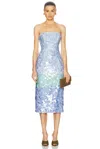 Carolina Herrera Strapless Stripe Sequined Midi Dress In Celeste Multi
