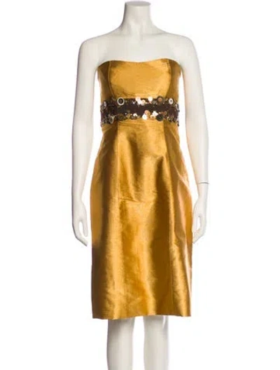 Pre-owned Carolina Herrera Strapless Mini Dress In Neutral