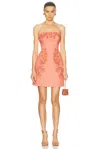 Carolina Herrera Embroidered Strapless Slub Minidress In Sunset