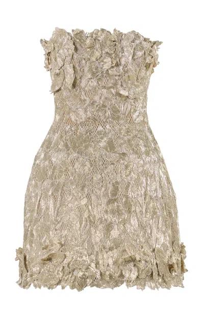 Carolina Herrera Strapless; Nylon Tulle Mini Dress In Gray