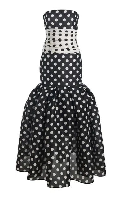 Carolina Herrera Strapless Polka-dot Gazar Fil Coupé Midi Dress In Black
