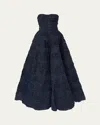 Carolina Herrera Strapless Rose Embroidered Ball Gown In Blue