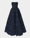 Carolina Herrera Strapless Rose Embroidered Ball Gown In Blue