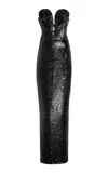 Carolina Herrera Strapless Rosette-detailed Sequined Column Gown In Black