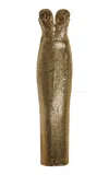 Carolina Herrera Strapless Rosette-detailed Sequined Column Gown In Gold