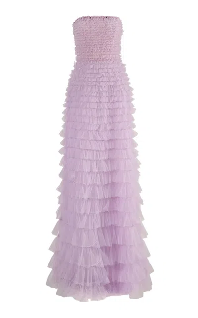 Carolina Herrera Strapless Ruffled Nylon Tulle Gown In Purple