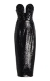 Carolina Herrera Strapless Sequined Midi Dress In Black