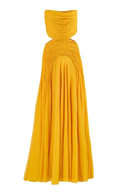 Carolina Herrera Strapless Silk Chiffon Gown In Orange