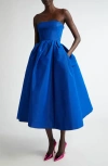 Carolina Herrera Strapless Pleated Silk-faille Gown In Ultramarine