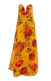 Carolina Herrera Strapless Stemmed-rose-printed Crepe Gown In Multi