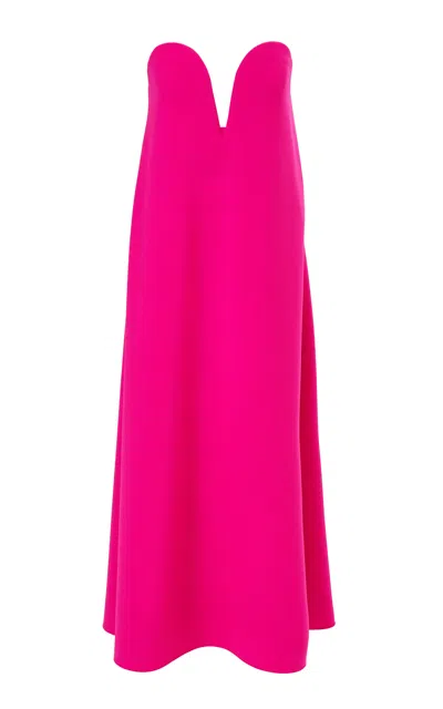 Carolina Herrera Strapless Stretch Fluid Crepe Tea-length Dress In Pink