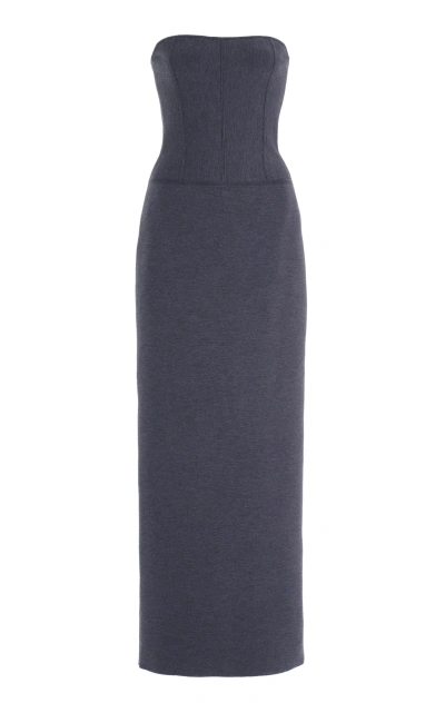 Carolina Herrera Strapless Wool-blend Maxi Dress In Grey