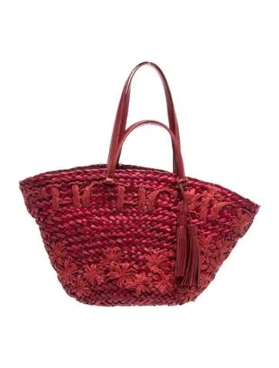 Pre-owned Carolina Herrera Straw Top Handle Bag In Red