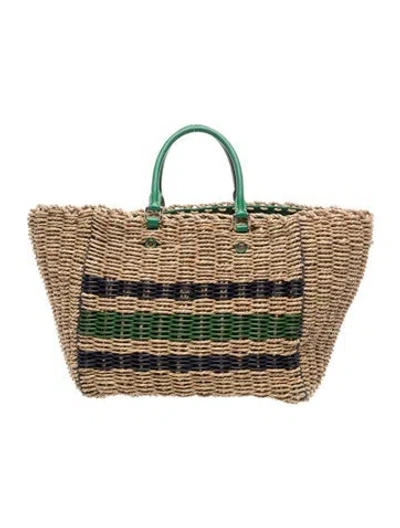 Pre-owned Carolina Herrera Straw Weekender Bag In Neutral