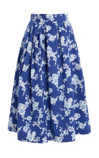 Carolina Herrera Stretch-cotton Midi Skirt In Blue