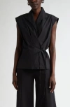 Carolina Herrera Pleated Cotton-blend Poplin Wrap Top In Black