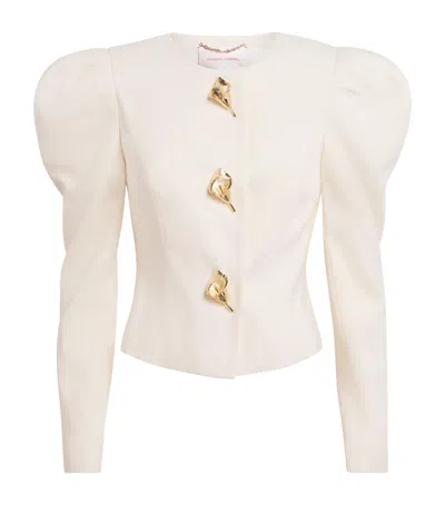 Carolina Herrera Stretch-wool Embellished Jacket In White