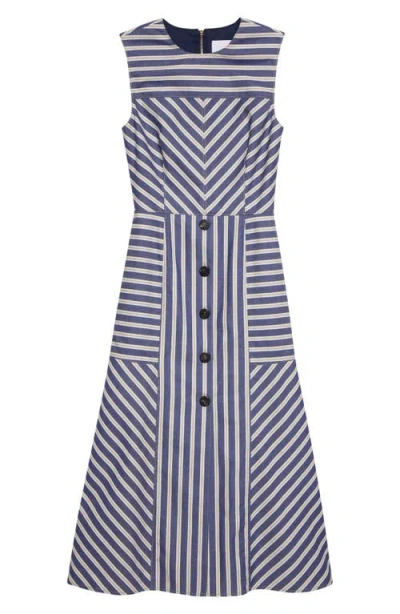 Carolina Herrera Stripe A-line Cotton Midi Dress In Blue