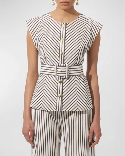 Carolina Herrera Stripe Cap-sleeve Top In Ecru Multi