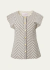 Carolina Herrera Stripe Cap-sleeve Top In Ecru Multi