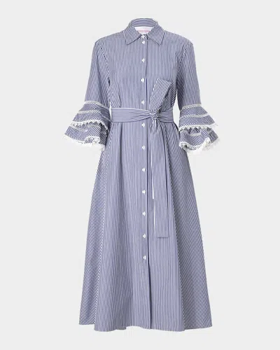 CAROLINA HERRERA STRIPE TIERED RUFFLE SLEEVE SHIRTDRESS