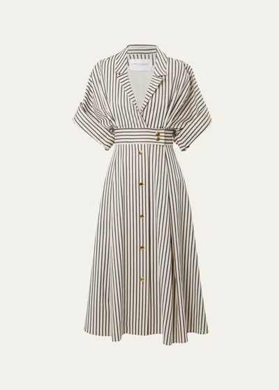 CAROLINA HERRERA STRIPED BELTED SHIRTDRESS WITH GOLD-TONE BUTTONS