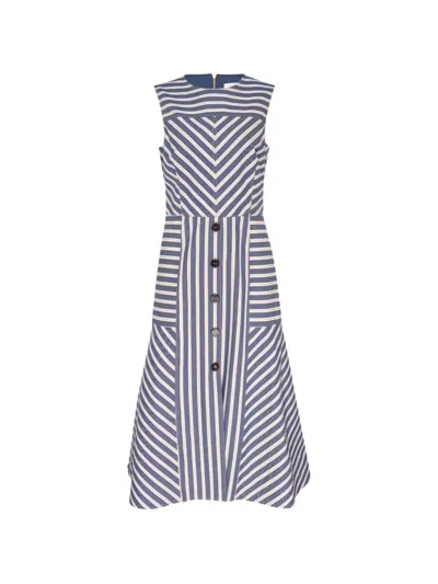 Carolina Herrera Striped Button-detail Midi Dress In Blue