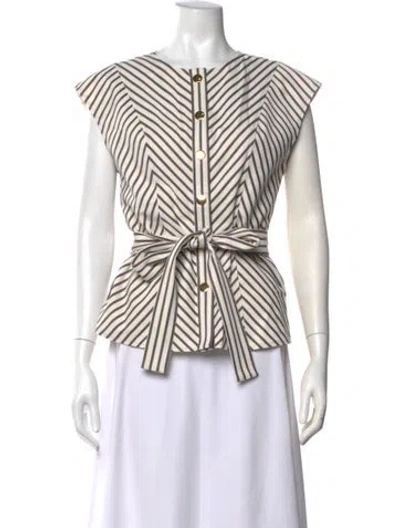 Pre-owned Carolina Herrera Striped Crew Neck Blouse In Blue