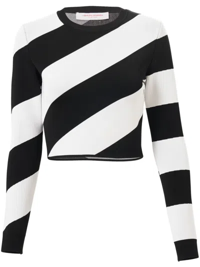 Carolina Herrera Striped Cropped Jumper In Black