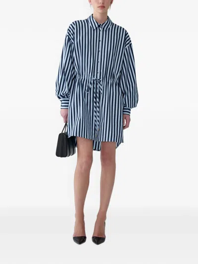 Carolina Herrera Striped Cotton-blend Poplin Mini Dress In Blue