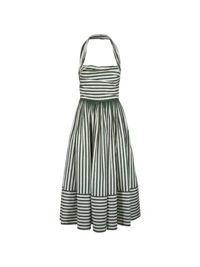 Carolina Herrera Ruched Striped Cotton-blend Halter Midi Dress In Multi