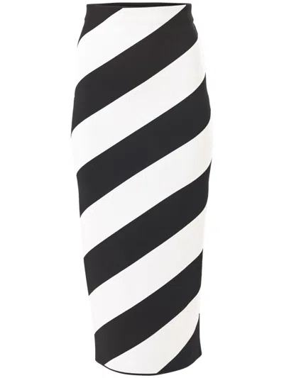 Carolina Herrera Striped Knitted Pencil Skirt In Black