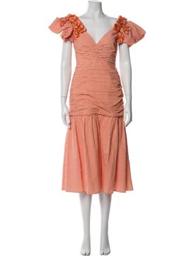 Pre-owned Carolina Herrera Striped Long Dress In Orange