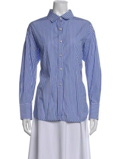 Pre-owned Carolina Herrera Striped Long Sleeve Blouse In Blue
