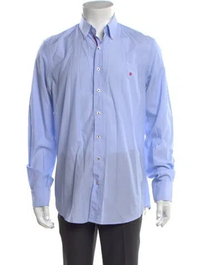 Pre-owned Carolina Herrera Striped Long Sleeve Dress Shirt In Blue