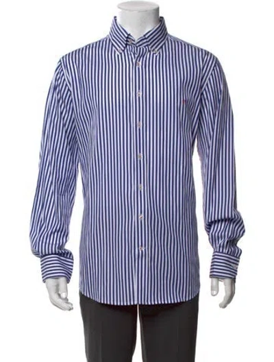 Pre-owned Carolina Herrera Striped Long Sleeve Dress Shirt In Blue