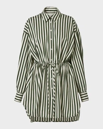 Carolina Herrera Striped Long-sleeve Drawstring Mini Shirtdress In Black