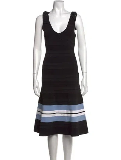 Pre-owned Carolina Herrera Striped Midi Length Dress In Black