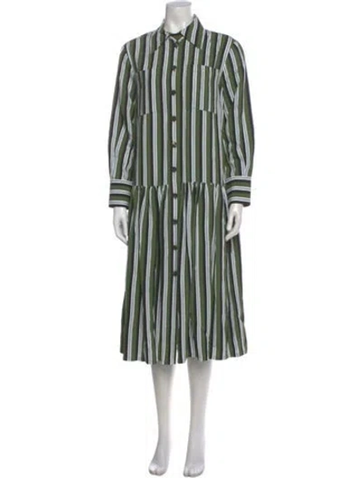 Pre-owned Carolina Herrera Striped Midi Length Dress In Green