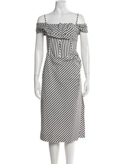 Pre-owned Carolina Herrera Striped Midi Length Dress In Grey/white