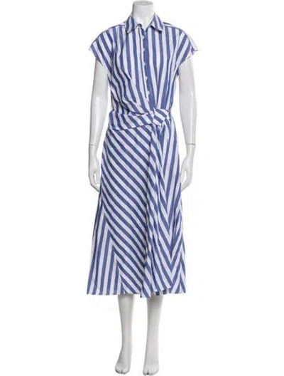 Pre-owned Carolina Herrera Striped Midi Length Dress W/ Tags In Blue