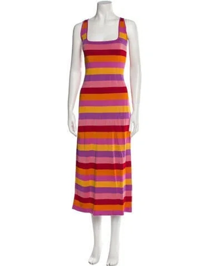 Pre-owned Carolina Herrera Striped Midi Length Dress W/ Tags In Red