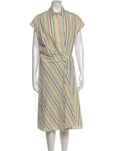 Pre-owned Carolina Herrera Striped Midi Length Dress In White
