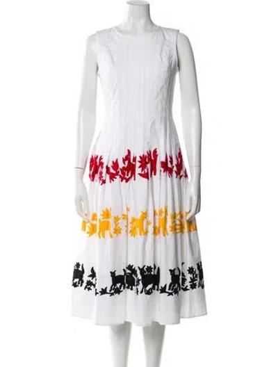 Pre-owned Carolina Herrera Striped Midi Length Dress In White