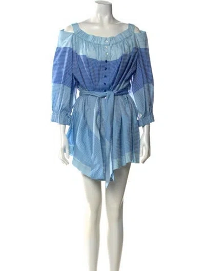 Pre-owned Carolina Herrera Striped Mini Dress In Blue