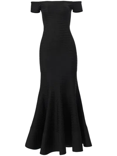 Carolina Herrera Striped Off-shoulder Maxi Dress In Black