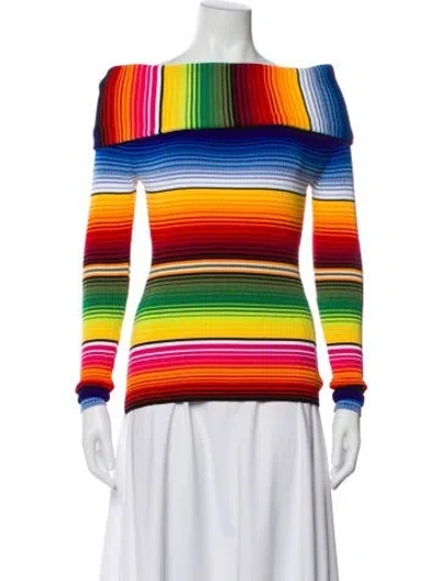 Pre-owned Carolina Herrera Striped Off-the-shoulder Top In Multi